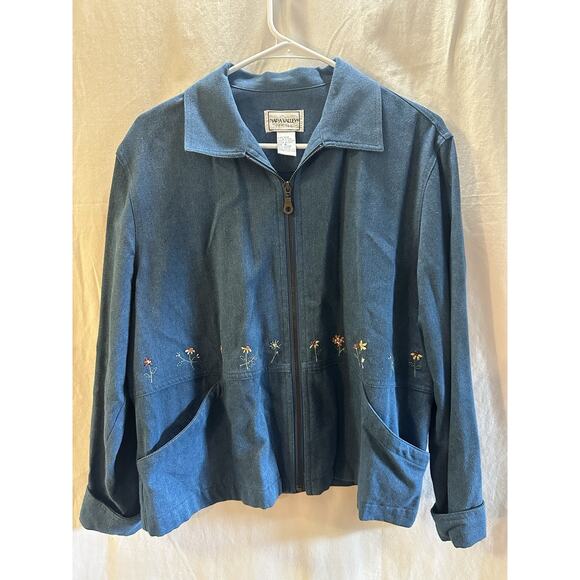 Napa Valley Petites Denim Zip Jacket with Embroidered Flowers – Women’s Size M - Picture 7 of 8